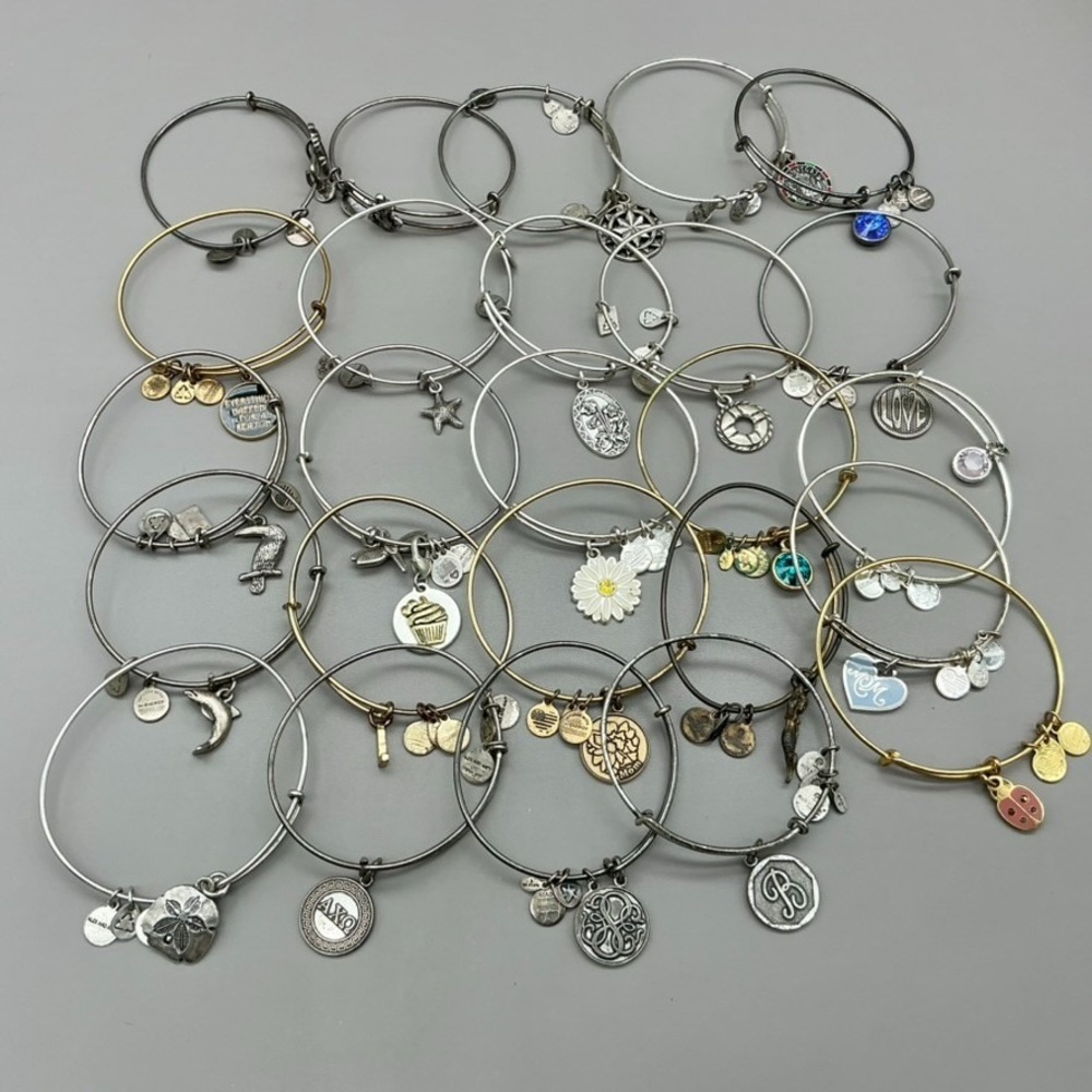 Alex And Ani Bracelet Lot 25 Pieces Silver Gold Tone Expandable Bangles Charms
